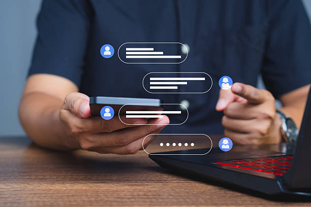 istock Online messaging app communication on smartphone. 2242295164