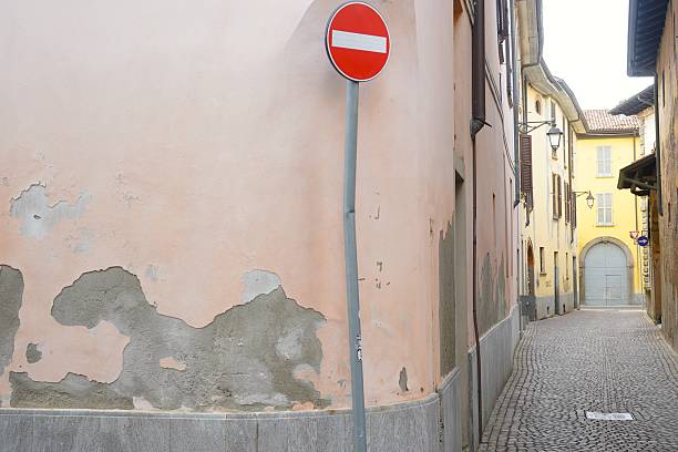 some details in an alley in the old town of Treviglio. Lombardy, Italy