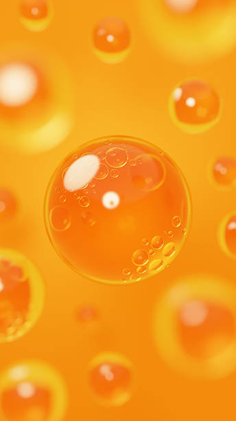 istock 3D Illustration.Multiple water droplets on an orange background. Gel. Background material.(Vertical) 2242314303