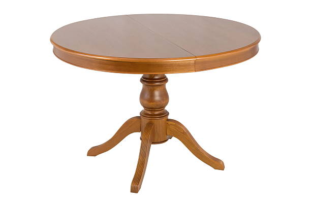 istock Wooden round brown table isolated 2242314826