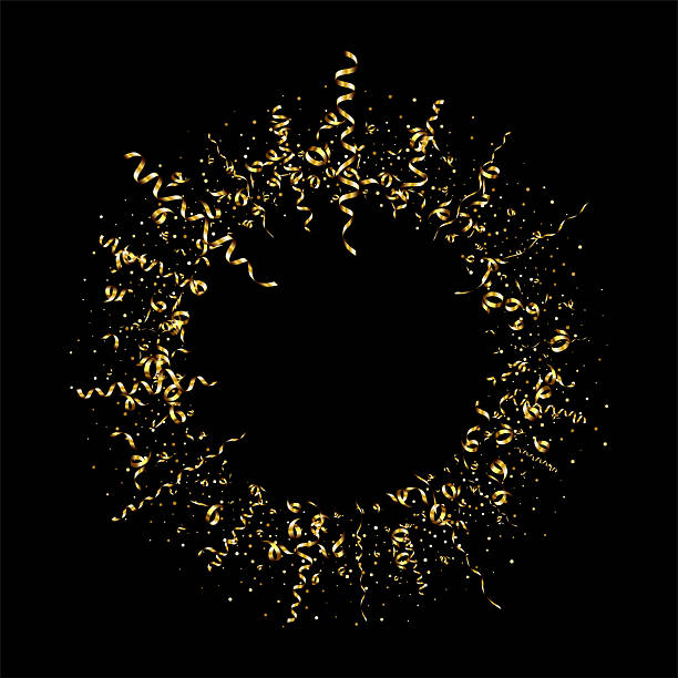 istock Golden serpentine ribbons frame. Confetti round banner. Luxury streamer 2242315103