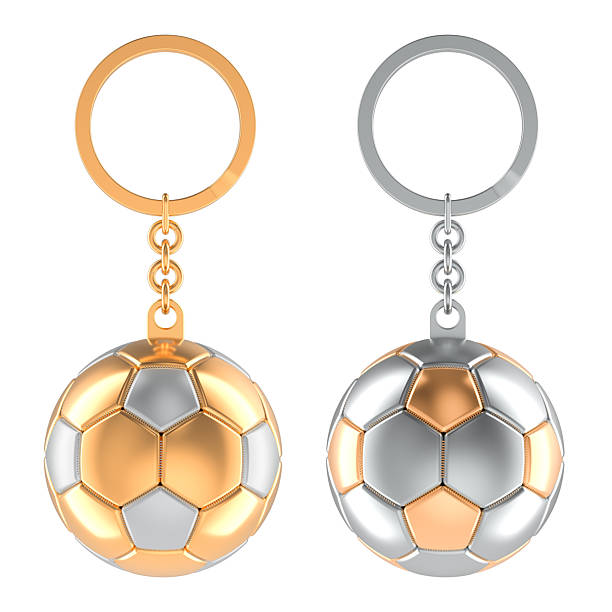 istock Gold and silver soccer ball keychains. 3D rendering 2242322270