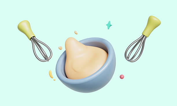 Mixing Batter in the Bowl with a Whisk. 3D Rendering.