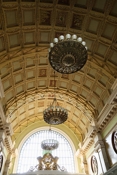 istock Ornate ceiling and chandelier at old Moscow train station 2242324218