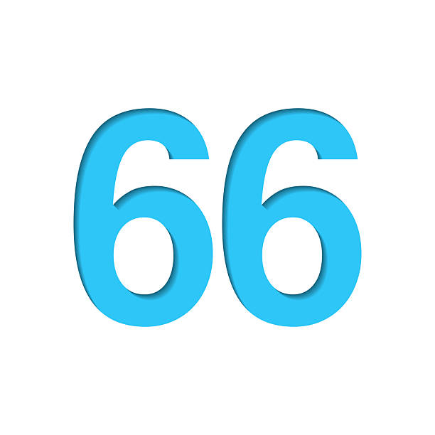 istock 66 - Number Sixty-six. Icon cut out on white paper with blue background 2242324690
