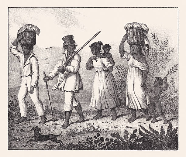 Native North Americans traveling. Nostalgic scene from the past. Lithograph, published ca. 1830.