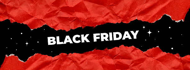 istock Black Friday banner with torn crumpled paper. Collage banner design for sale 2242331910