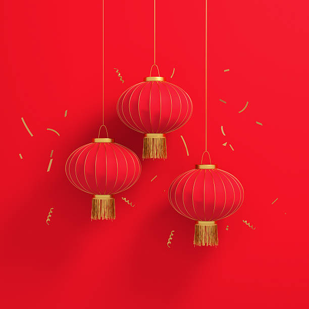istock Chinese new year red lanterns and gold confetti 2242332617