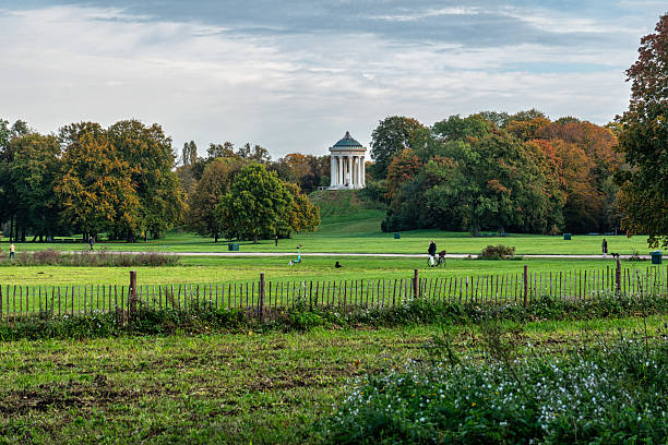Munich, Germany - Oct 14, 2025: Monopteros - Greek style temple in Englischer Garten. Munich in Germany