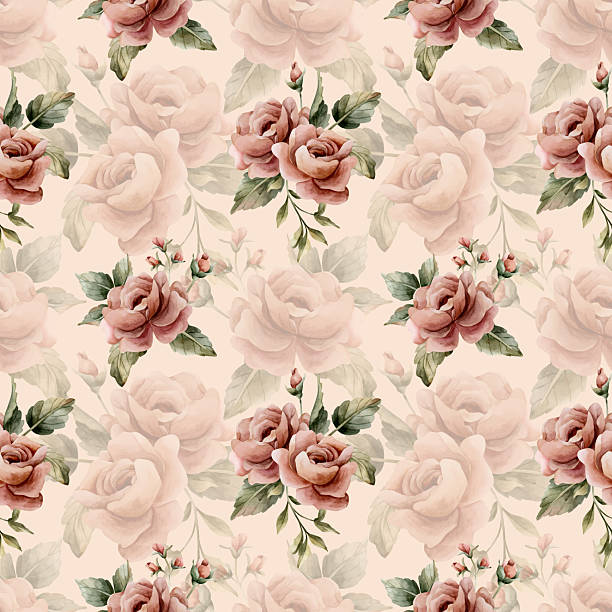 istock Rose flower seamless pattern on beige background Dusty pink garden Victorian Watercolor hand painted floral illustration 2242333421