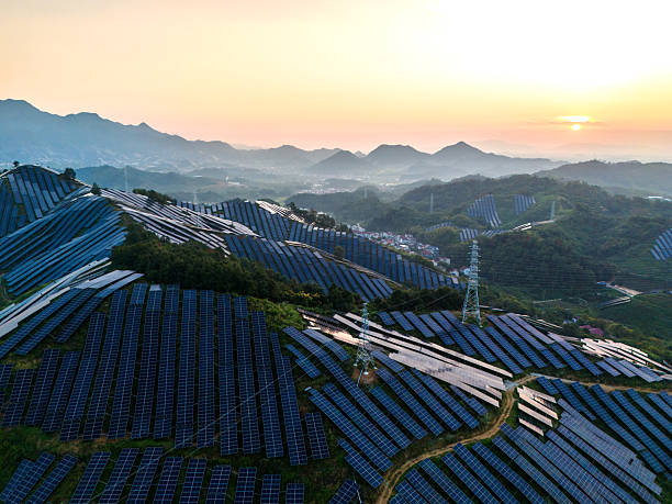 istock Solar panels on the hillside at sunset 2242336582