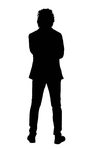 istock silhouette of back view of a man dressed in jacket standing, amrs crossed, on white background 2242336651