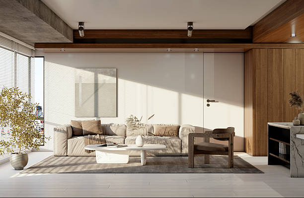 istock Large luxury modern bright interiors Living room mockup illustration 3D rendering image 2242344526