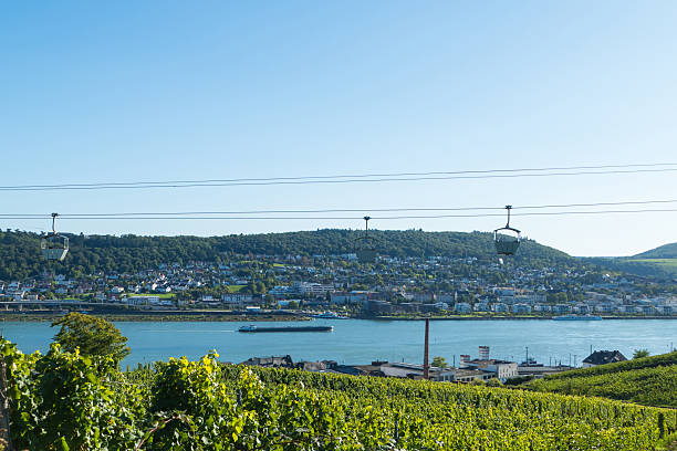 istock Cable Car in front of River Rhine with Freight Ship on it 2242345131