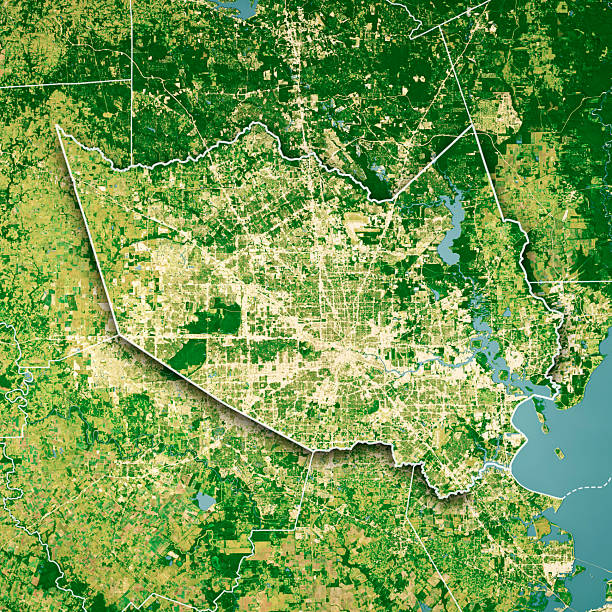 istock Harris County NY Satellite Topographic Map 3D Render Color Border 2242352447