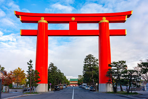 Kyoto, Japan - 24 November 2024: Heian Shrine Torii gate in Kyoto
