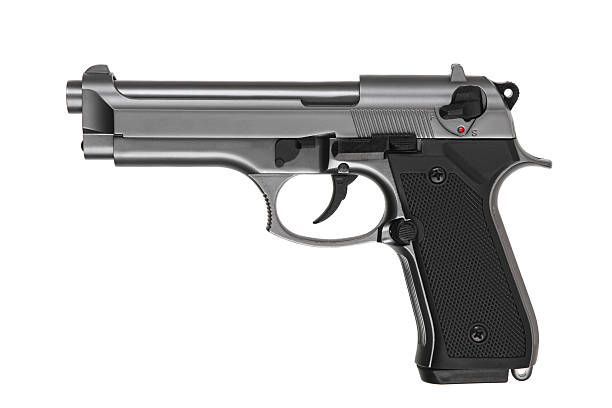 istock Modern semi-automatic pistol isolate on a white background. Armament for the army and police. Short-barreled weapon. 2242364990