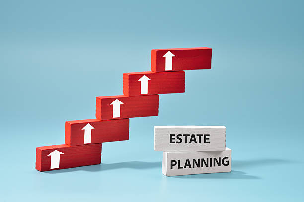 istock Estate planning business growth success process concept with wood block stacking as step stair for financial security and future planning improvement 2242373284