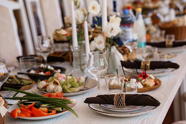 istock Elegant Wedding Table Setting with White Florals and Fresh Food Celebration, Banquet, Luxury, Party, Rustic Chic, Fine Dining 2242373308