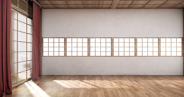 istock Muji style, Empty wooden room,Cleaning japandi room interior, 3D rendering 2242375111