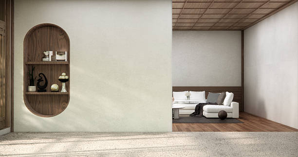 istock Muji style, Empty wooden room,Cleaning japandi room interior, 3D rendering 2242375122