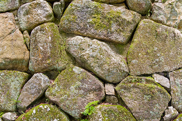 istock Close-up texture of old mossy stone wall 2242379709