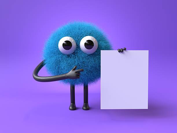istock Fluffy, cute monster holds a blank sign. 2242379985
