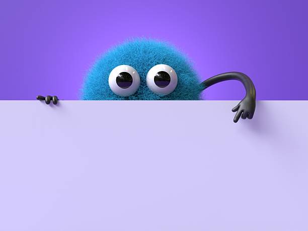 istock Fluffy, cute monster holds a blank sign. 2242379986