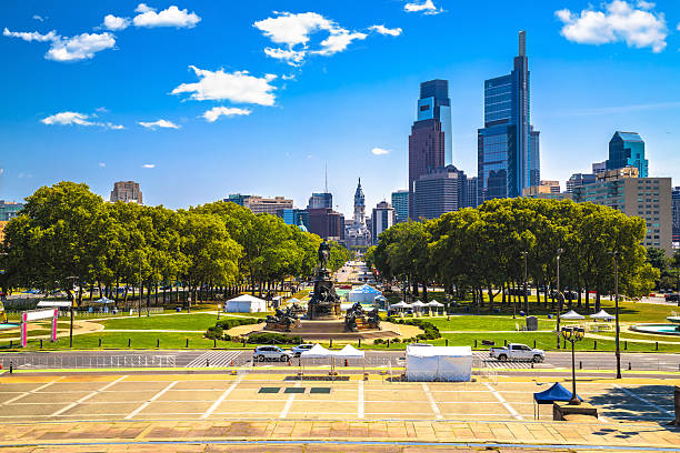 istock Philadelphia Benjamin Franklin Parkway and cityscape view 2242383566