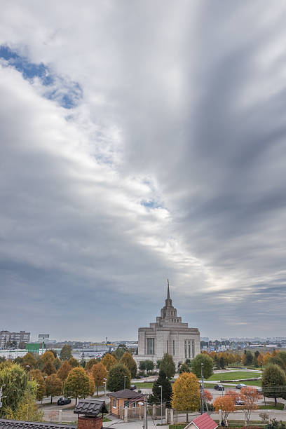 View of Salt Lake Temple against sky, Salt Lake City, Utah, USA.