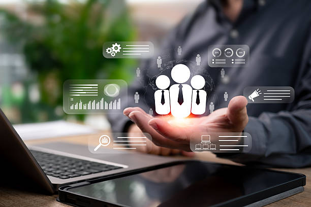istock Customer Relationship Management (CRM) business technology Concept, Businessman Use Advanced Digital Data Charts for Customer Analytics, Relationship Strategy, Workforce Insights, Global connectivity 2242388155