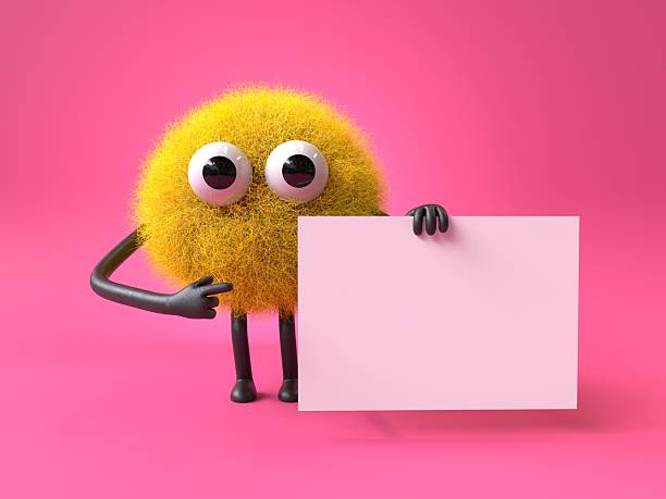 istock Fluffy, cute monster holds a blank sign. 2242388233