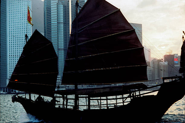 One of three batwing junks left in Hong Kong harbor in 1989. Hong Kong was still in British hands