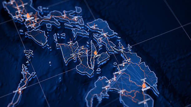 istock Cebu map big data visualization. Futuristic map infographic of city in Philippines. Visual map data complexity in modern blue and orange colors 2242400744