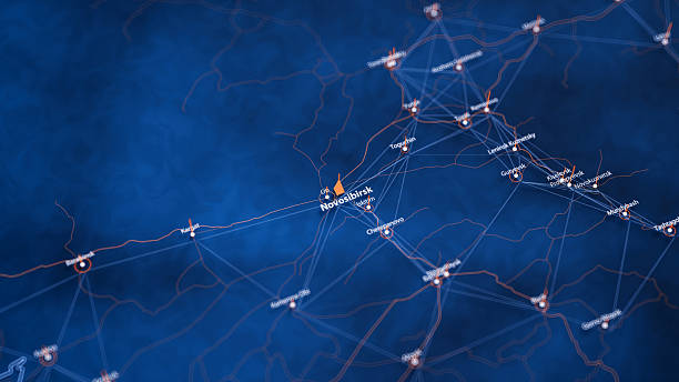istock Novosibirsk map big data visualization. Futuristic map infographic of city in Russia. Visual map data complexity in modern blue and orange colors 2242400819