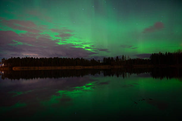 istock Aurora Borealis Panorama with Lake Reflection, Finland 2242410291
