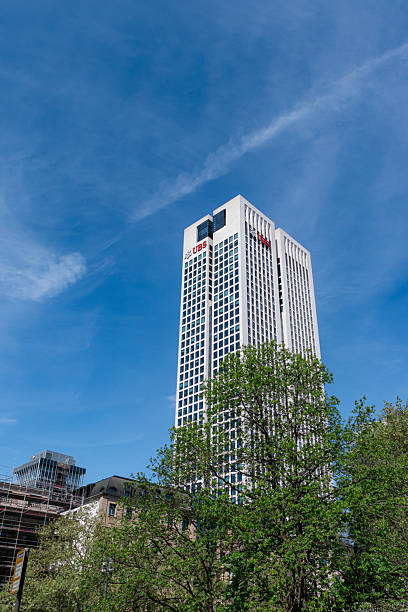Frankfurt, Germany- April 19, 2025: OpernTurm building housing UBS Group AG offices, a Swiss multinational investment bank and financial services firm Frankfurt location
