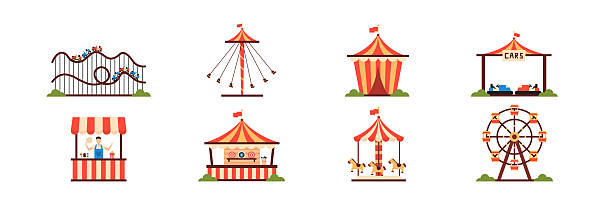 istock Amusement park set. Carnival festival vector set. Roller coaster entertainment. Isolated recreation set. 2242416120