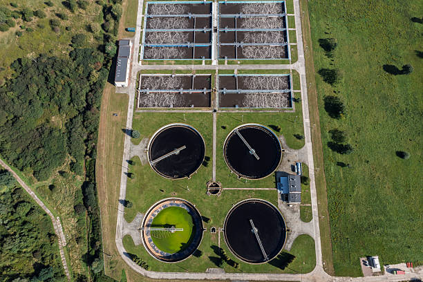 istock Sewage treatment plant from above 2242419957