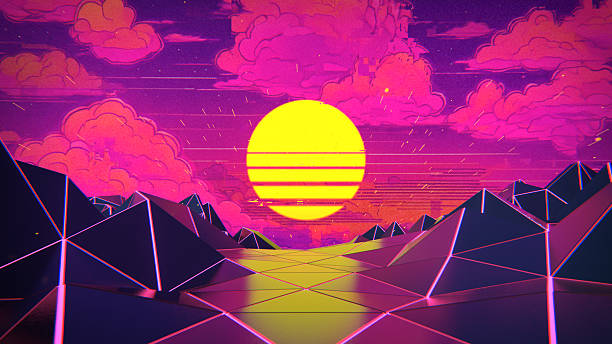 istock Retro futuristic cyber landscape 3D render 2242421696