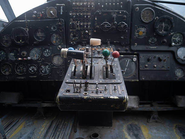 istock description of worn old aircraft controls, detailed description of deteriorated controls on antique airplane 2242423401