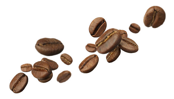 istock Roasted coffee beans flying against white background 2242425043