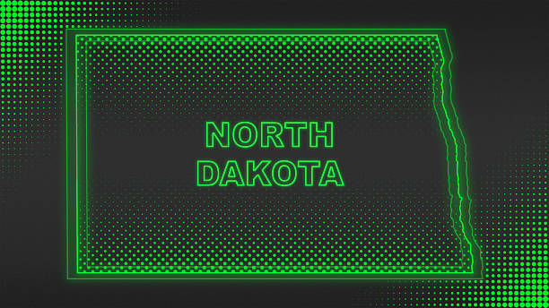 istock Neon Green North Dakota Map Outline Futuristic Digital Glow Halftone Illustration 2242433366
