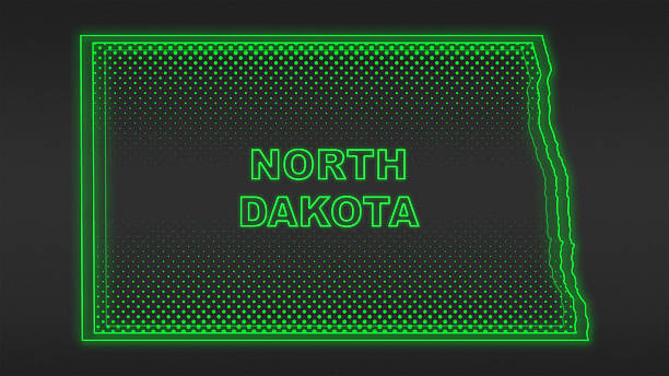 istock Neon Green North Dakota Map Outline Futuristic Digital Glow Halftone Illustration 2242433904