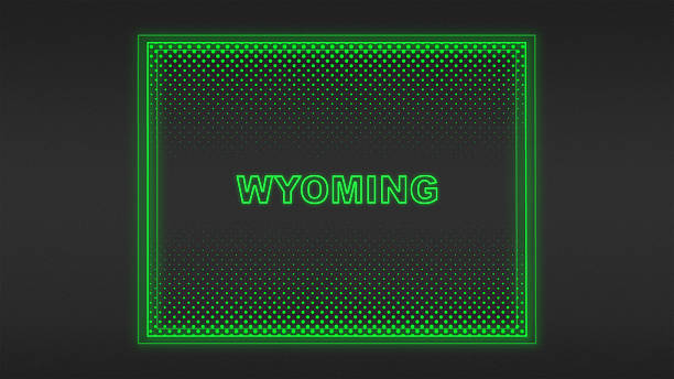 istock Neon Green Wyoming Map Outline Futuristic Digital Glow Halftone Illustration 2242433943