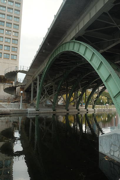 istock Modern Bridge Architecture Over Reflective Urban Canal 2242433965