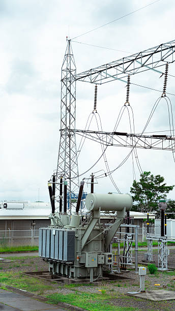 istock Power transformer and electrical lines in a modern substation 2242435268