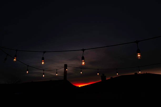 istock String light bulbs illuminating the dark sky at sunset 2242436913