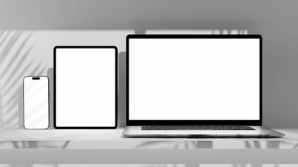 istock Laptop, mobile phone and tablet with blank screen for mockup 2242454181