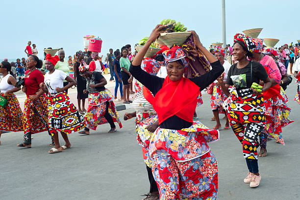 People celebrating Carnaval on the streets of Benguela